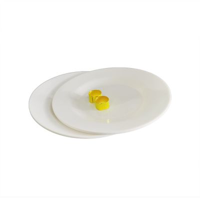FixtureDisplays Two 6" Melamine White Plate & Two Gold Color Sewing Thimble Dance Prop Set 21848-NPF