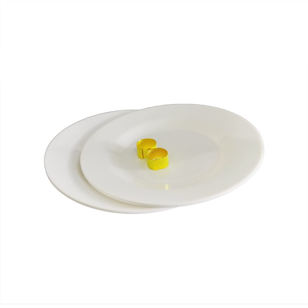 FixtureDisplays Two 6" Melamine White Plate & Two Gold Color Sewing Thimble Dance Prop Set 21848-NPF