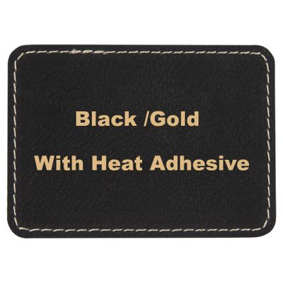 3" x 2" Blank Rectangle Laserable Leatherette Patch with Adhesive, 100 Pack - Blank Hat Patches, Glowforge Laser Supplies, CO2 Laser Supply, Faux Leather, 100 Pack (Black/Gold)