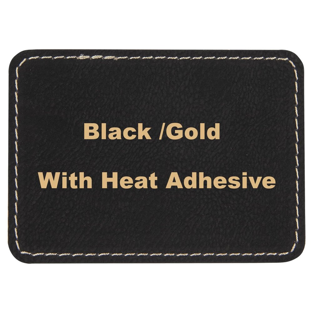3" x 2" Blank Rectangle Laserable Leatherette Patch with Adhesive, 100 Pack - Blank Hat Patches, Glowforge Laser Supplies, CO2 Laser Supply, Faux Leather, 100 Pack (Black/Gold)