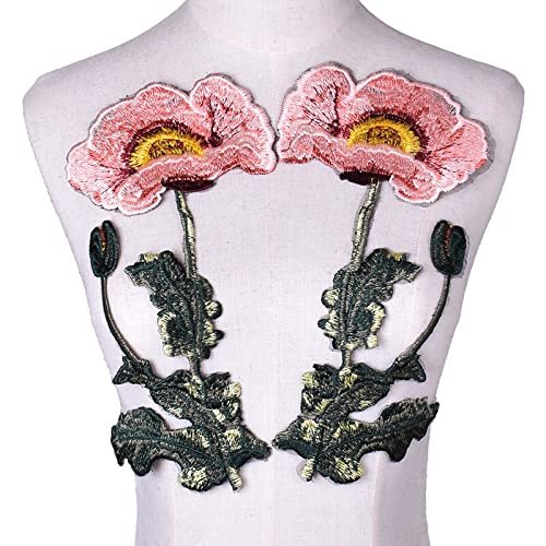 HXSCOO 1 Pair Big Pink Embroidered Flower Appliques Garment Accessories Patch DIY Scrapbooking Card Craft Decoration