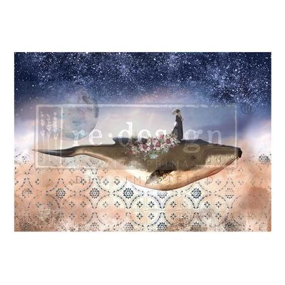 Prima Marketing Dcor Rice Tissue Paper Whale in Cosmos 1 Sheet, A1 Size Wall Decals DIY Wallpaper Wall Stickers Murals Decor for Kitchen Living Room Bedroom Bathroom Nightstands