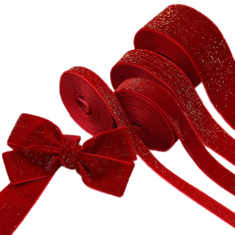 10Yard/50Yard Christmas Velvet Webbing Ribbon,Single Face Spool Satin Velvet Ribbon,Red Velvet Ribbon for Valentine's Day Wedding Christmas Wrapping DIY Crafts Decoration,Floral Craft Ornaments