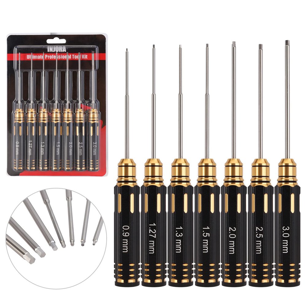 INJORA 7PCS 0.9 1.27 1.3 1.5 2.0 2.5 3.0mm Steel Hex Screwdriver RC Tool