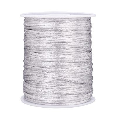 PH PandaHall 106 Yards Rattail Satin Cord, 2mm Silver Silk Crafts Cords Beading String for Necklace Macrame Friendship Bracelet Chinese Knot Dream Catchers Braid Hair