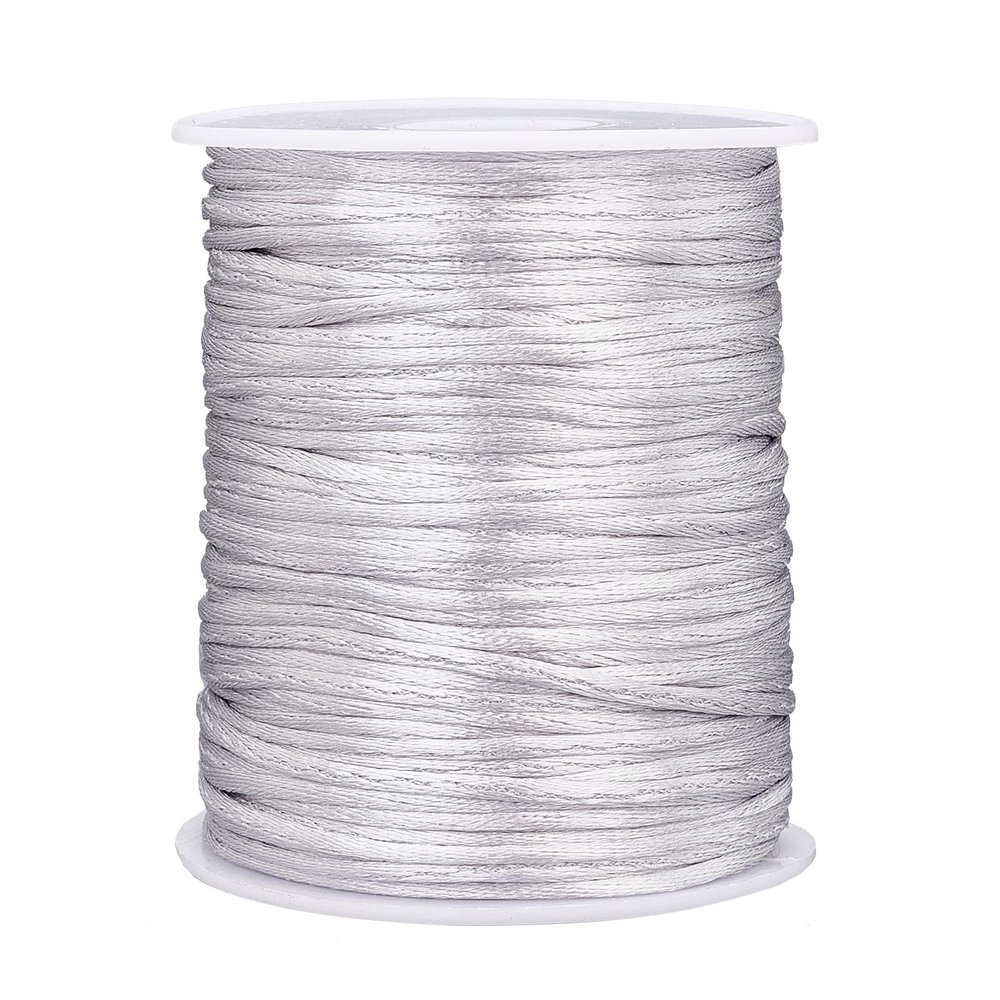 PH PandaHall 106 Yards Rattail Satin Cord, 2mm Silver Silk Crafts Cords Beading String for Necklace Macrame Friendship Bracelet Chinese Knot Dream Catchers Braid Hair