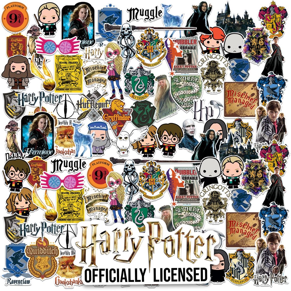 Harry Potter Mixed Theme Bundle 100ct Vinyl Decals Wizarding World Designs for Laptop, Water Bottle, Scrapbooking, Tablet, Indoor & Outdoor