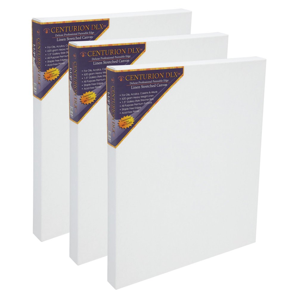 Centurion DLX Acrylic Primed Linen Stretched Canvases - 1.5" Deep Acrylic Primed Linen Canvas for Artists, Acrylics, Painting, Professionals, & More! - [3 Pack - 20x20]