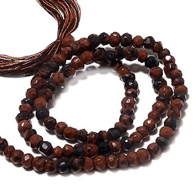 3.5mm Mahogany Obsidian Beads, Faceted Rondelles Beads, Obsidian Rondelles, 13.5 Inch Strand