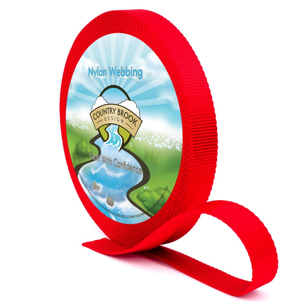 Country Brook Design - Nylon Webbing 1 Inch Straps for Tactical Goods, Backpack Straps, Loops, Slings, Outdoors, Indoors, Crafting, DIY (Bright Red, 50 Yards)