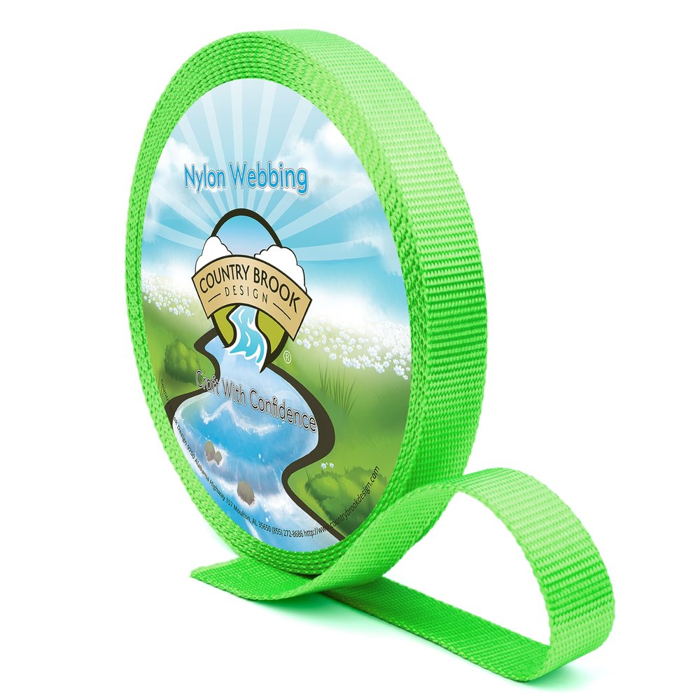 Country Brook Design - Nylon Webbing 1 Inch Straps for Tactical Goods, Backpack Straps, Loops, Slings, Outdoors, Indoors, Crafting, DIY (Hot Lime Green, 20 Yards)