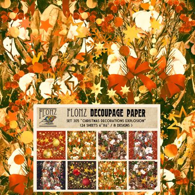Decoupage Paper Pack (24 Sheets 6"x6") Christmas Decorations Explosion # Vintage Styled Pattern Paper for Decoupage, Craft and Scrapbooking