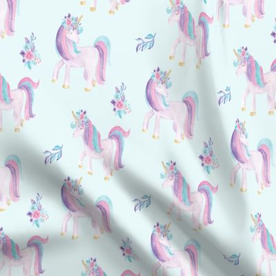 Spoonflower Fabric - Watercolour Unicorns Watercolor Nursery Decor Unicorn Horse Rainbow Printed on Organic Cotton Sateen Fabric Fat Quarter - Sewing Quilting Apparel Home Decor