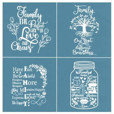 Family Theme Silk Screen Stencils, Reusable Self-Adhesive Silk Screen Transfers Chalk Paint Mesh Transfers Silk Screen Printing Stencils for Painting on Wood, Fabric, Pillow Case, Home Wall