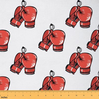 Feelyou Boxing Upholstery Fabric By The Yard, Sports Games Theme Fabric By The Yard,Boxing Gloves Decorative for Upholstery and Home DIY Projects, 10 Yards, Red White