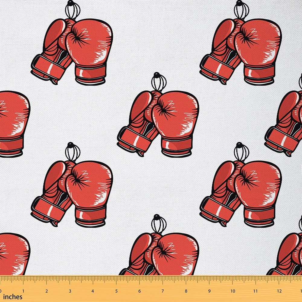Feelyou Boxing Upholstery Fabric By The Yard, Sports Games Theme Fabric By The Yard,Boxing Gloves Decorative for Upholstery and Home DIY Projects, 10 Yards, Red White
