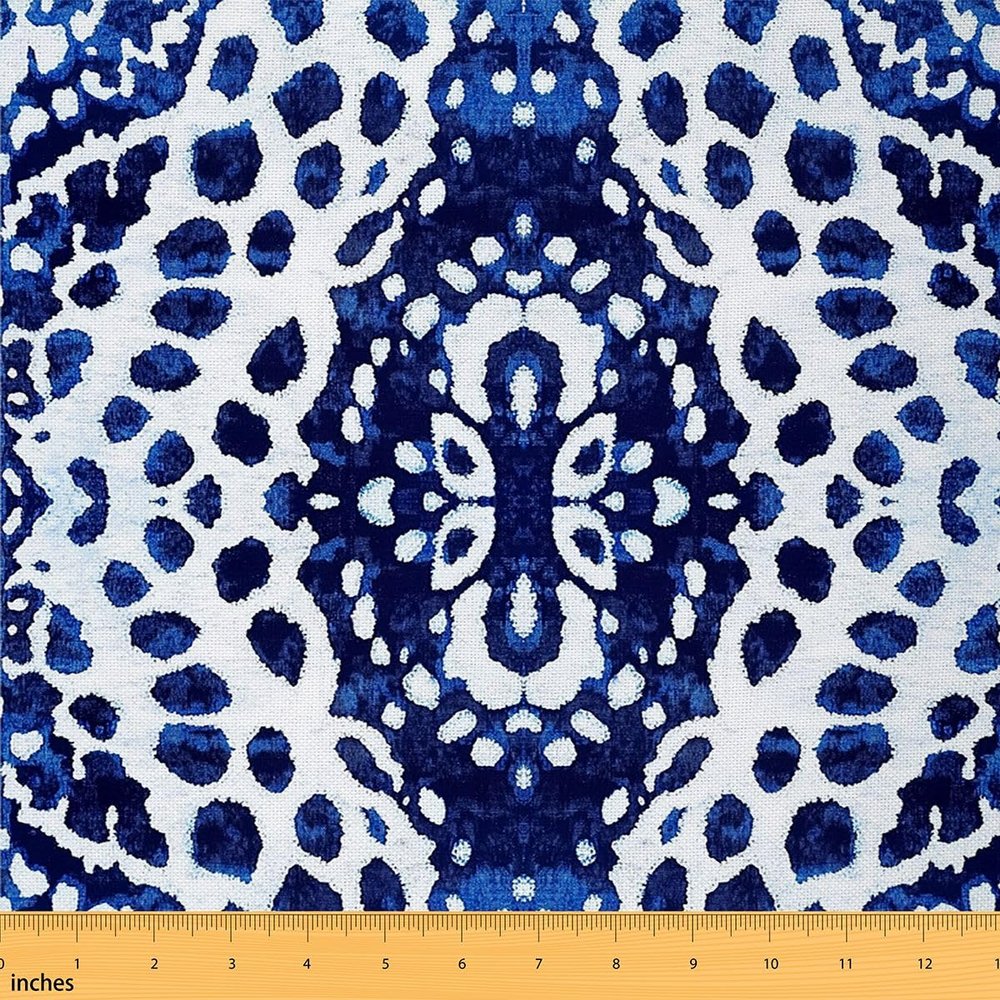 Erosebridal Tie Dye Fabric By The Yard Batiks Upholstery Fabric for Adult Men Women Modern Geometric Lattice Farm Decorative Fabric Blue Black Art Indoor Outdoor Fabric, Blue White, 3 Yards