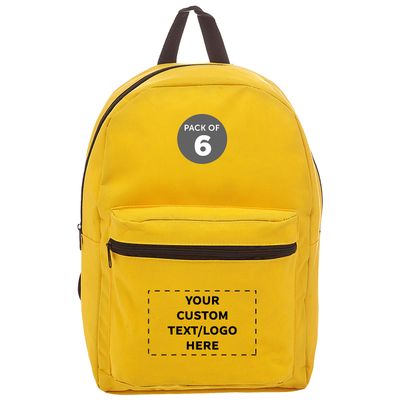 DISCOUNT PROMOS Custom Sprout Econo Backpacks Set of 6, Personalized Bulk Pack - Economical Backpack for Everyday Use, Perfect for Travellers, and More - Yellow