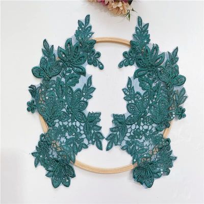 HXSCOO 1 Pair Lace Applique Patch Motif Wedding Dress Applique DIY Bridal Headdress Lace Fabric (Color : Green)