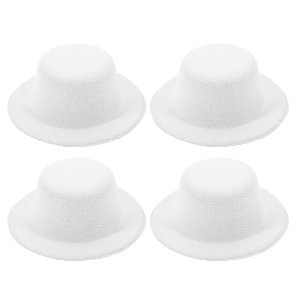 NUOBESTY 4pcs Mini Felt Top Hats Miniature White Formal Hats for DIY Snowman Doll Crafts Ornaments