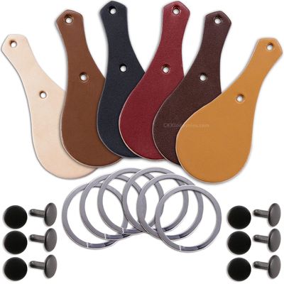 Holstex Leather Key Fob Kit - Cowhide - Color Variety Pack - (8-9oz) - Rivet (Black Finish) - Key Ring (Nickel Finish) - (USA Made) - (6 Pack)