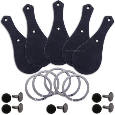 Water Buffalo Leather Key Fob Kit - Black - (8-9oz) - Rivet (Black Finish) - Key Ring (Nickel Finish) - (USA Made) - (5 Pack)