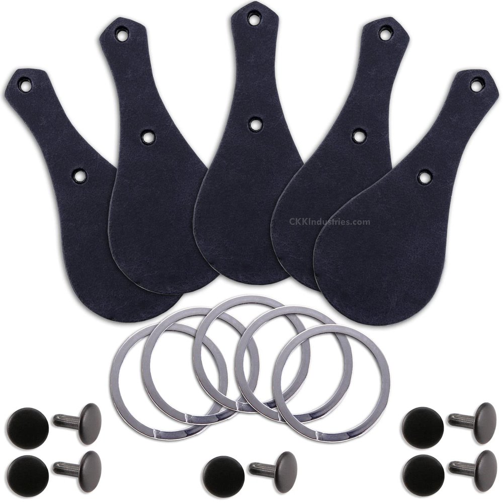 Water Buffalo Leather Key Fob Kit - Black - (8-9oz) - Rivet (Black Finish) - Key Ring (Nickel Finish) - (USA Made) - (5 Pack)