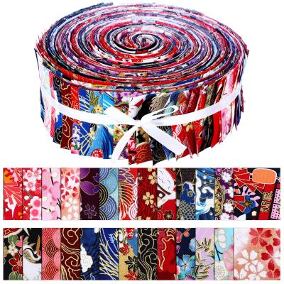 Kingdder 70 Pcs Japanese Jelly Fabric Quilting Strips, Patchwork Roll 2.55 Inch Roll up Cotton Patchwork Jelly Fabric Craft for Quilters and Sewing DIY Crafts