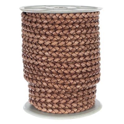 5 MM Round Braided Leather Cord - Bracelets, Necklaces, and Other Crafts - Red Brown - 10 Yards