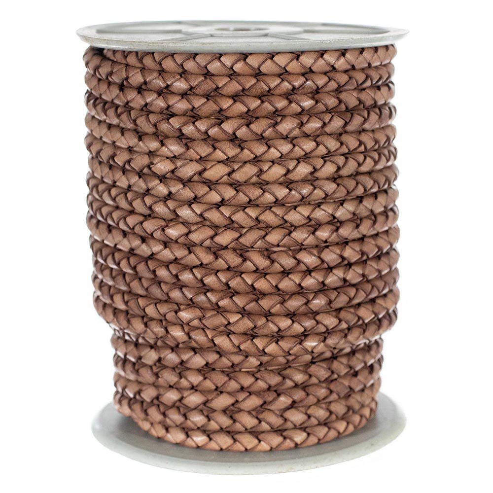 5 MM Round Braided Leather Cord - Bracelets, Necklaces, and Other Crafts - Red Brown - 10 Yards