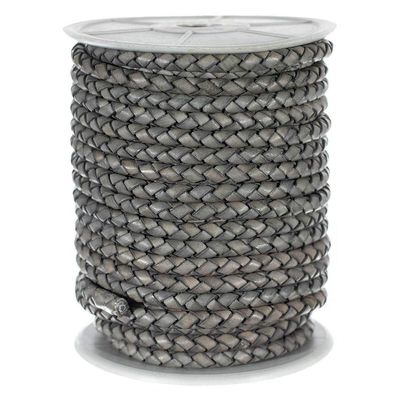 5 MM Round Braided Leather Cord - Bracelets, Necklaces, and Other Crafts - Grey - 10 Yards