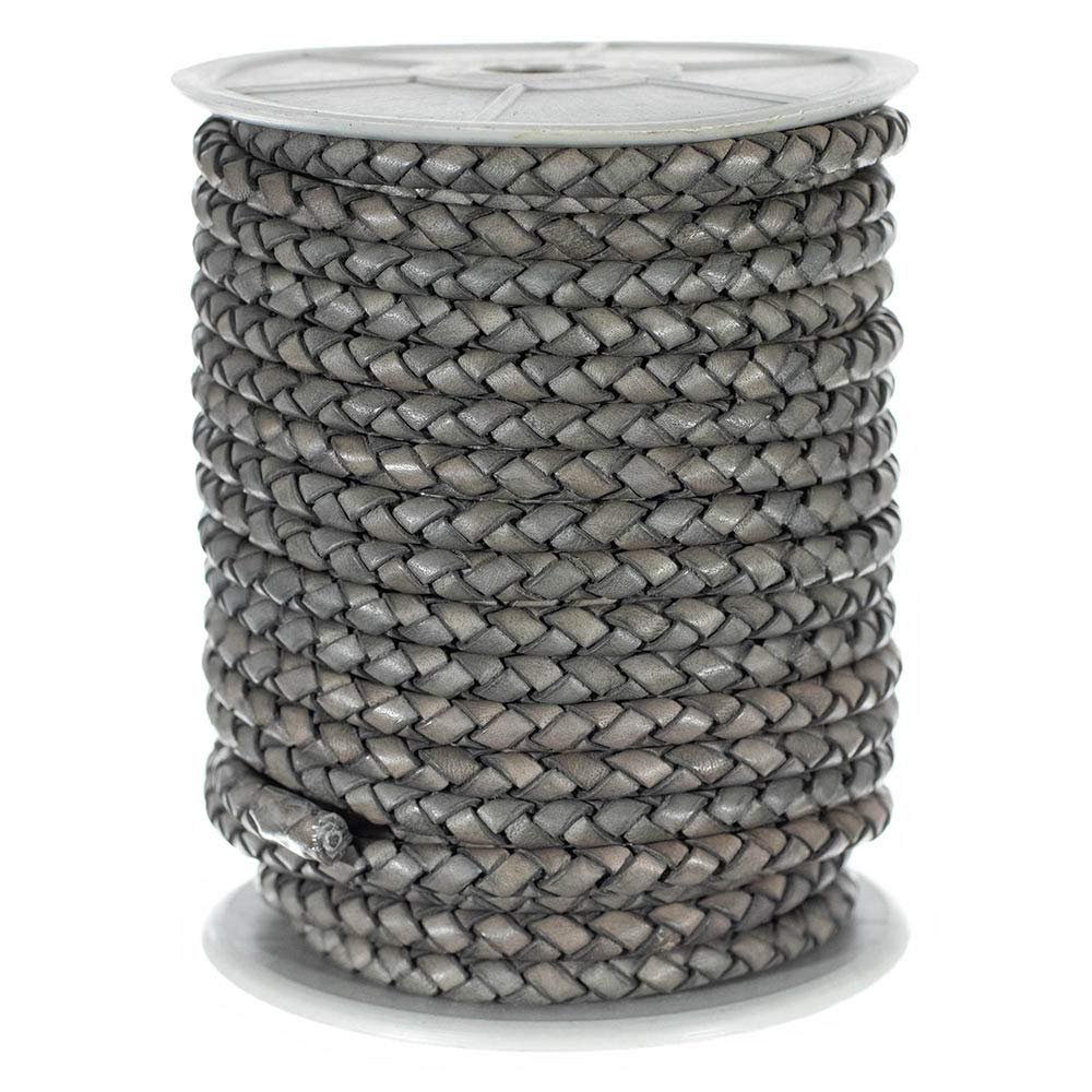 5 MM Round Braided Leather Cord - Bracelets, Necklaces, and Other Crafts - Grey - 10 Yards