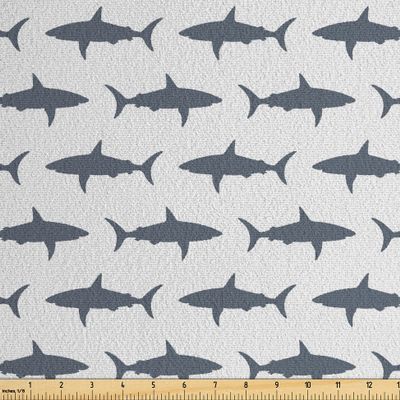 Ambesonne Sea Animals Faux Suede Fabric by The Yard, Sharks Swimming Horizontal Silhouettes Powerful Dangerous Wild Life, for Indoor Outdoor DIY Projects Upholstery, 2 Yards, Charcoal Grey White