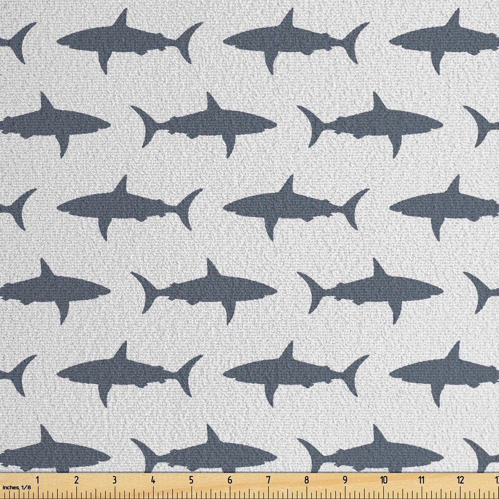 Ambesonne Sea Animals Faux Suede Fabric by The Yard, Sharks Swimming Horizontal Silhouettes Powerful Dangerous Wild Life, for Indoor Outdoor DIY Projects Upholstery, 2 Yards, Charcoal Grey White