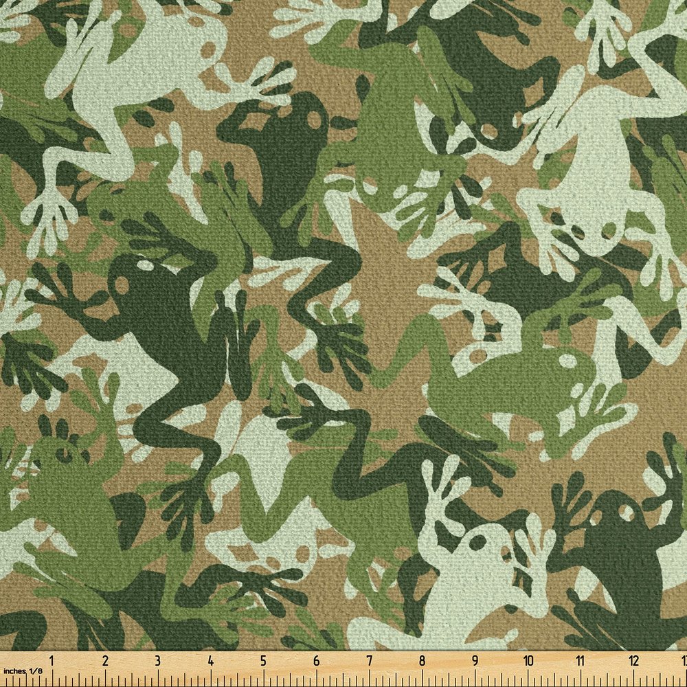 Ambesonne Animal Faux Suede Fabric by The Yard, Skull Camouflage Design Various Frog Pattern Different Tones Art Print, for Indoor Outdoor DIY Projects Upholstery, 2 Yards, Sage Pine Green