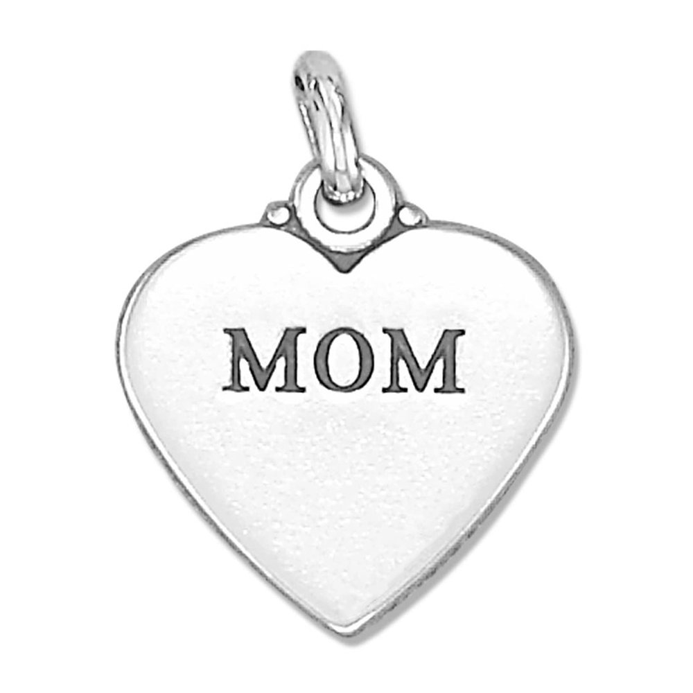 Mom 2-Sided Heart 925 Solid Sterling Silver Charm Pendant Bracelet Jewelry Making Supply