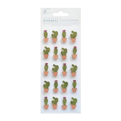 Little Birdie Glitter Embellishment 20/Pkg-Mini Cactus