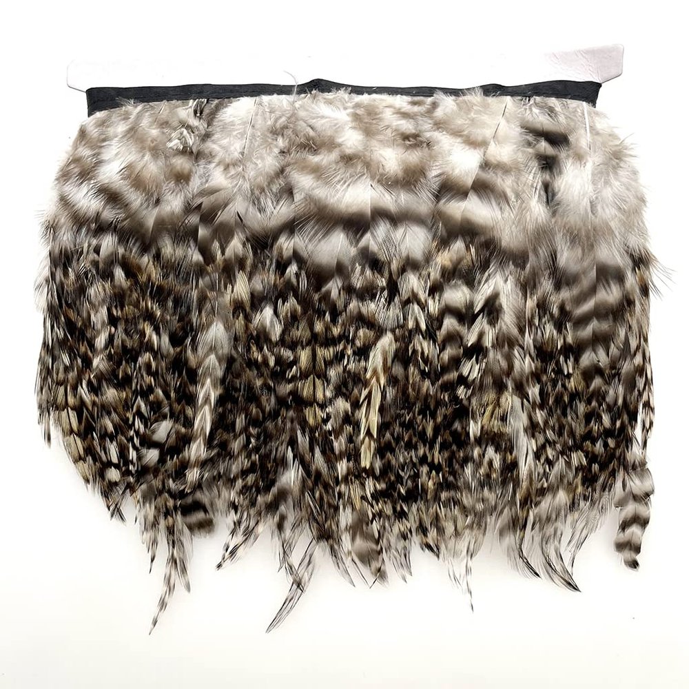 Shekyeon 2yards Rooster Hackle Feather Trim Fringe for DIY Clothing Craft Dress Decoration(Natural 2)