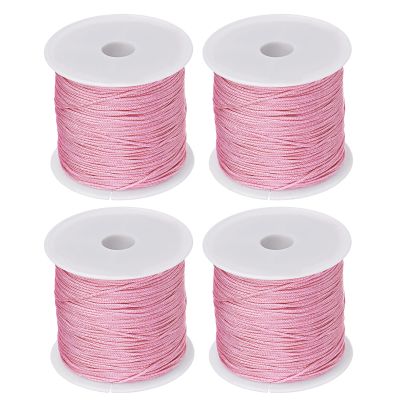 HARFINGTON 4 Rolls Nylon Beading Thread Knotting Cord 0.8mm 50 Yards Braided Nylon Crafting Satin String for Bracelet Necklace Kumihimo, Orchid Pink