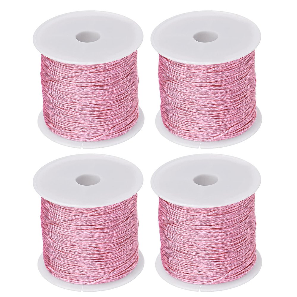 HARFINGTON 4 Rolls Nylon Beading Thread Knotting Cord 0.8mm 50 Yards Braided Nylon Crafting Satin String for Bracelet Necklace Kumihimo, Orchid Pink