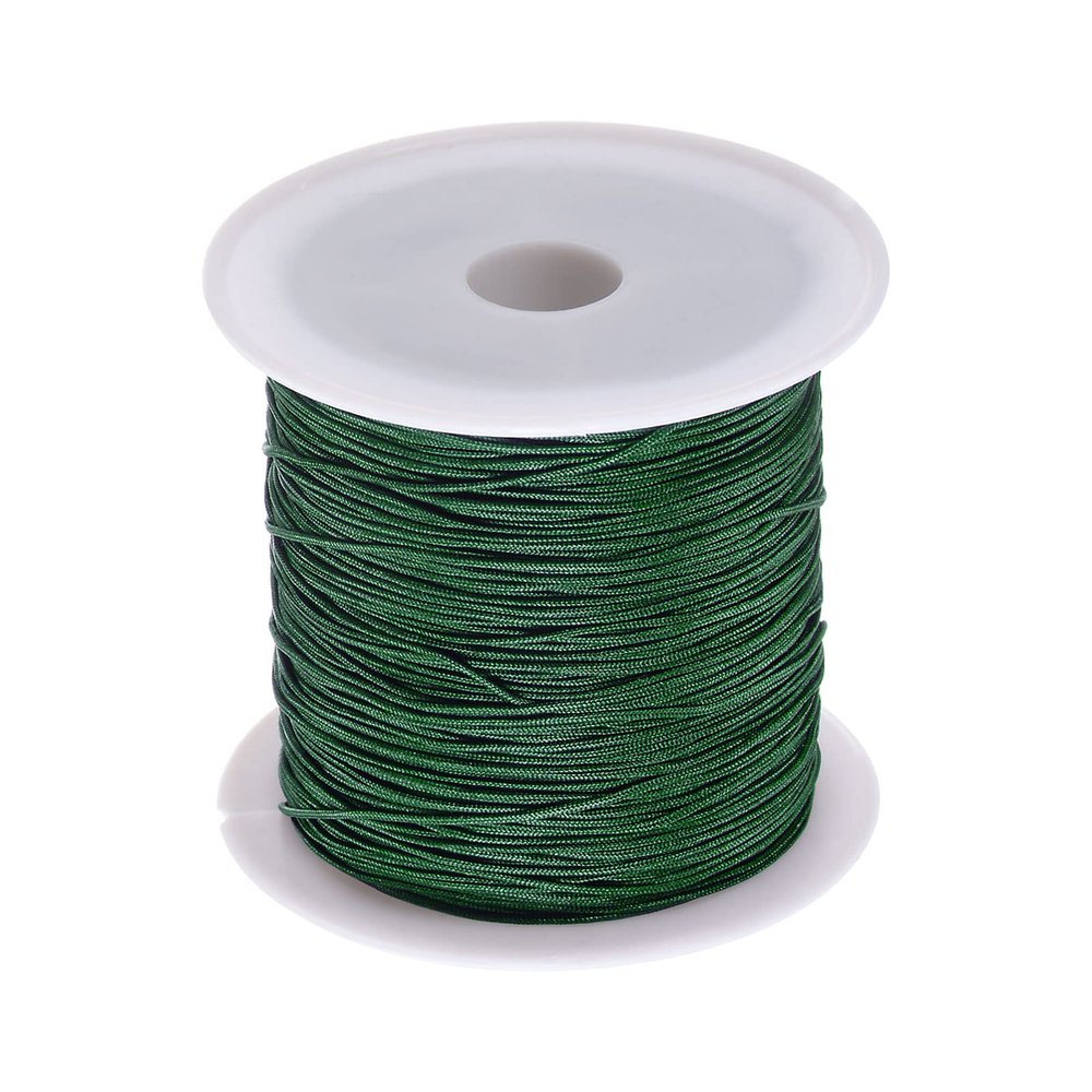 HARFINGTON 1 Roll Nylon Beading Thread Knotting Cord 0.6mm 50 Yards Braided Nylon Crafting Satin String for Bracelet Necklace Kumihimo, Dark Green