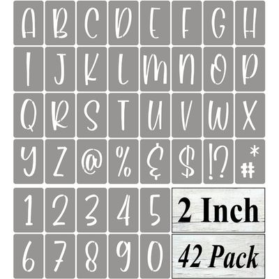 2 Inch Alphabet Letter Stencils for Painting - 42 Pack Letter and Number Stencil Templates with Signs for Painting on Wood, Reusable Letters and Numbers Stencils for Chalkboard Wood Signs & Wall Art