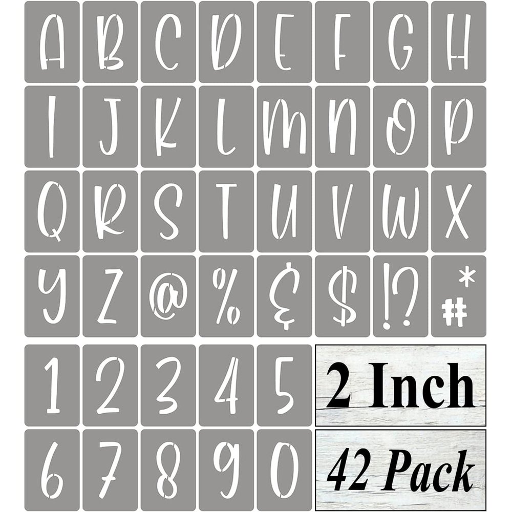 2 Inch Alphabet Letter Stencils for Painting - 42 Pack Letter and Number Stencil Templates with Signs for Painting on Wood, Reusable Letters and Numbers Stencils for Chalkboard Wood Signs & Wall Art