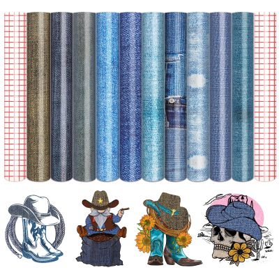 Tintnut Denim Permanent Adhesive Vinyl - 10 Sheets 12"x10", Blue Jeans Adhesive Vinyl Patter Permanent Outdoor for Decor Sticker, Self Sticker Water proofing
