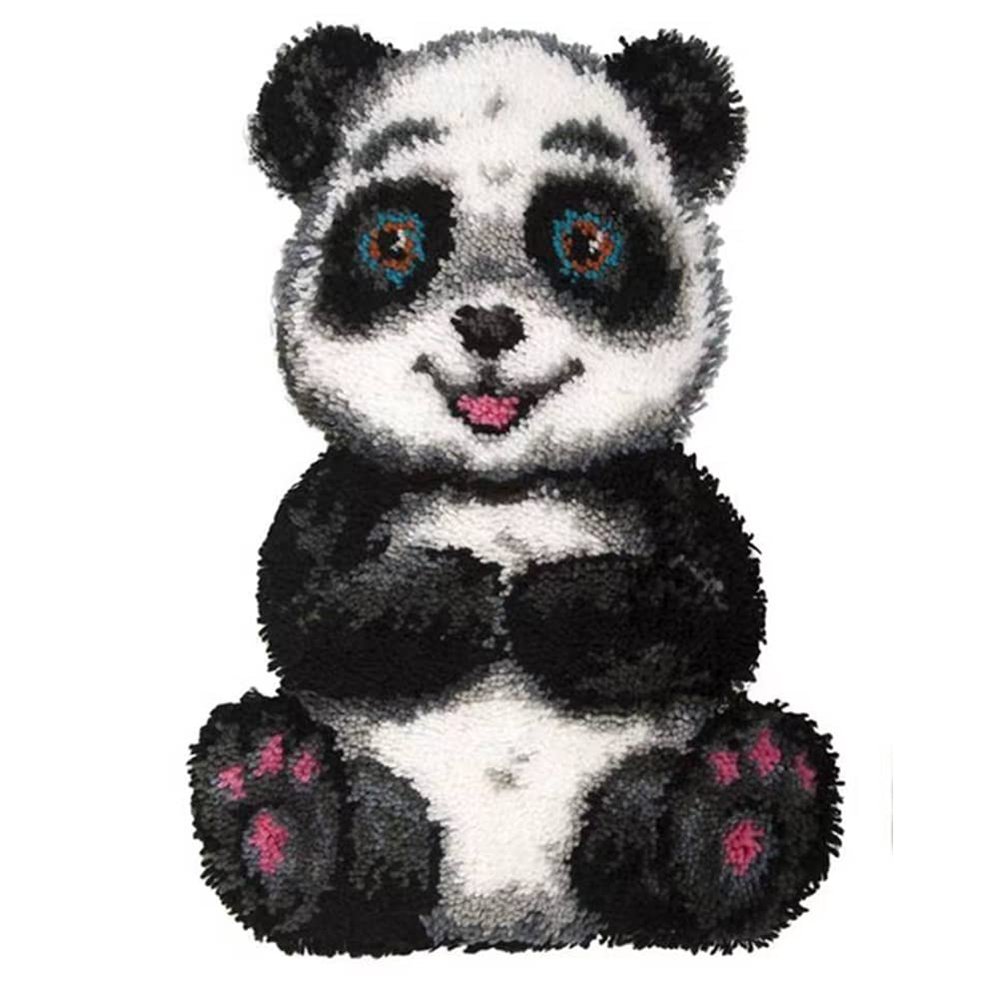 GemJelry DIY Latch Hook Kits for Adults Kids Panda Latch Hook Rug Cover Kits Hand Craft Embroidery Crochet Rugs with Preprinted Canvas Crochet Yarn Kits for Home Decoration 20''X14''