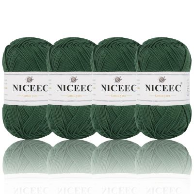 NICEEC 4 Skeins Soft Baby Cotton Yarn, 4 Ply, DIY Craft, Fingering Weight, Blanket Yarn for Crochet & Knitting, Total 700yds/7.05oz - Green