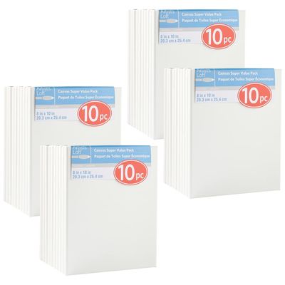 Artist's Loft 10 Count (40 Total) 8 x 10 Super Value Canvas Necessities - Acid Free Cotton Canvas for Paint, Acrylic, & Oils - Bulk 4 Pack