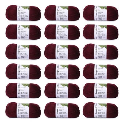 Loops & Threads Impeccable Solid Yarn - Solid Yarn for Knitting, Crochet, Weaving, Arts & Crafts - Burgundy, Bulk 18 Pack