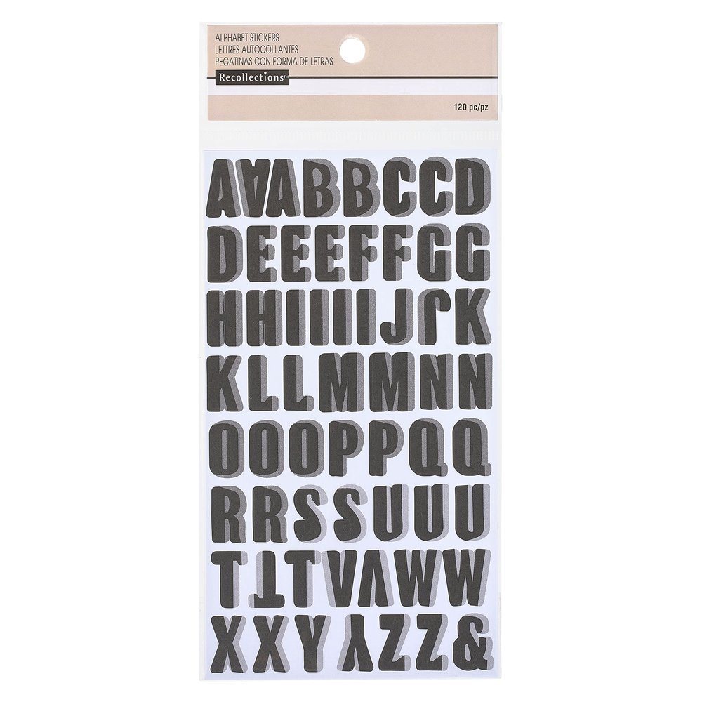 Recollections Black Block Alphabet Stickers with Gray Shadow, 12 Packs: 120 ct. (1440 Total)