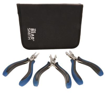 The Beadsmith Nylon Jaw Plier Set Round, Chain & Flat Nose Ergonomic Handle, Double Leaf Springs, Replacement Heads & Carry Case Jewelry Making Tool for Creating Bracelets, Earrings & Necklaces